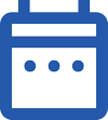 Blue calendar icon with three dots representing dental appointments or scheduling.