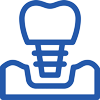 Dental implant icon showing a tooth crown over a jaw structure in blue outline style.
